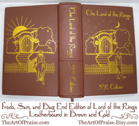 Frodo, Sam, and Bag End Edition of Lord of the Rings - Leatherbound Collector's Edition Featuring Original Cover Art by the Bookbinder