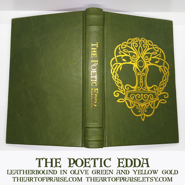 The Poetic Edda Leatherbound in Olive Green and Yellow Gold